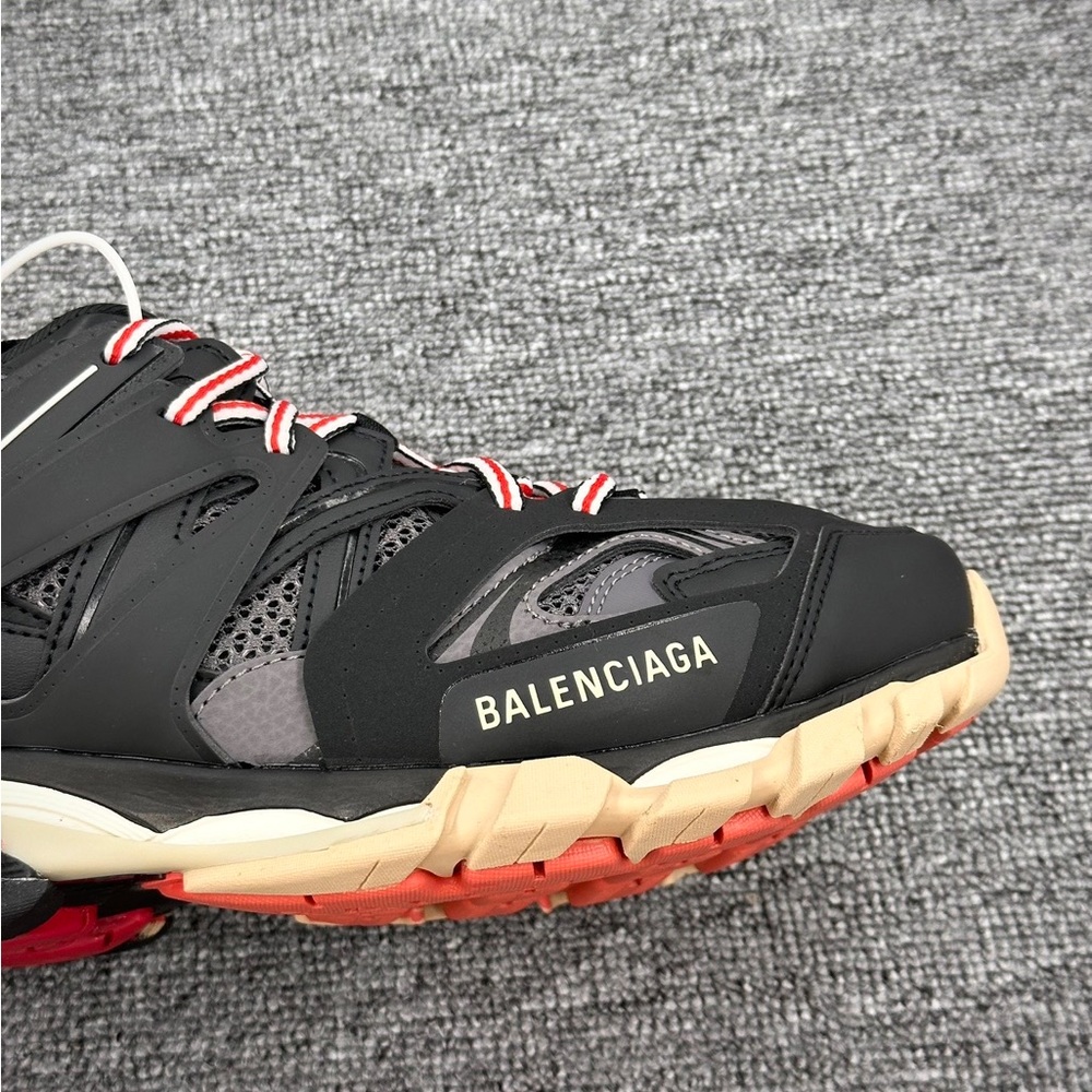Balenciaga Black, Red & Beige Track Leather Mesh Sneakers - Picture 5 of 9
